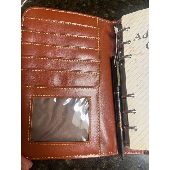 Vintage Leather Advantage Organizer Planner Calendar Address Cognac Houndstooth - Picture 5 of 11